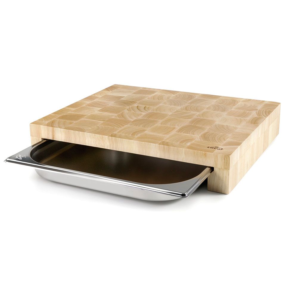 Eno Plancha Billot en bois de caoutchouc debout et tiroir inox