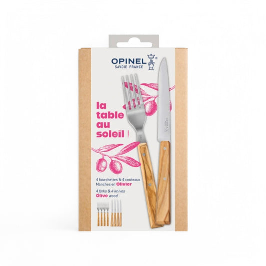 Coffret LA TABLE AU SOLEIL - BOX SET 4 fourchettes et 4 couteaux manche OLIVIER