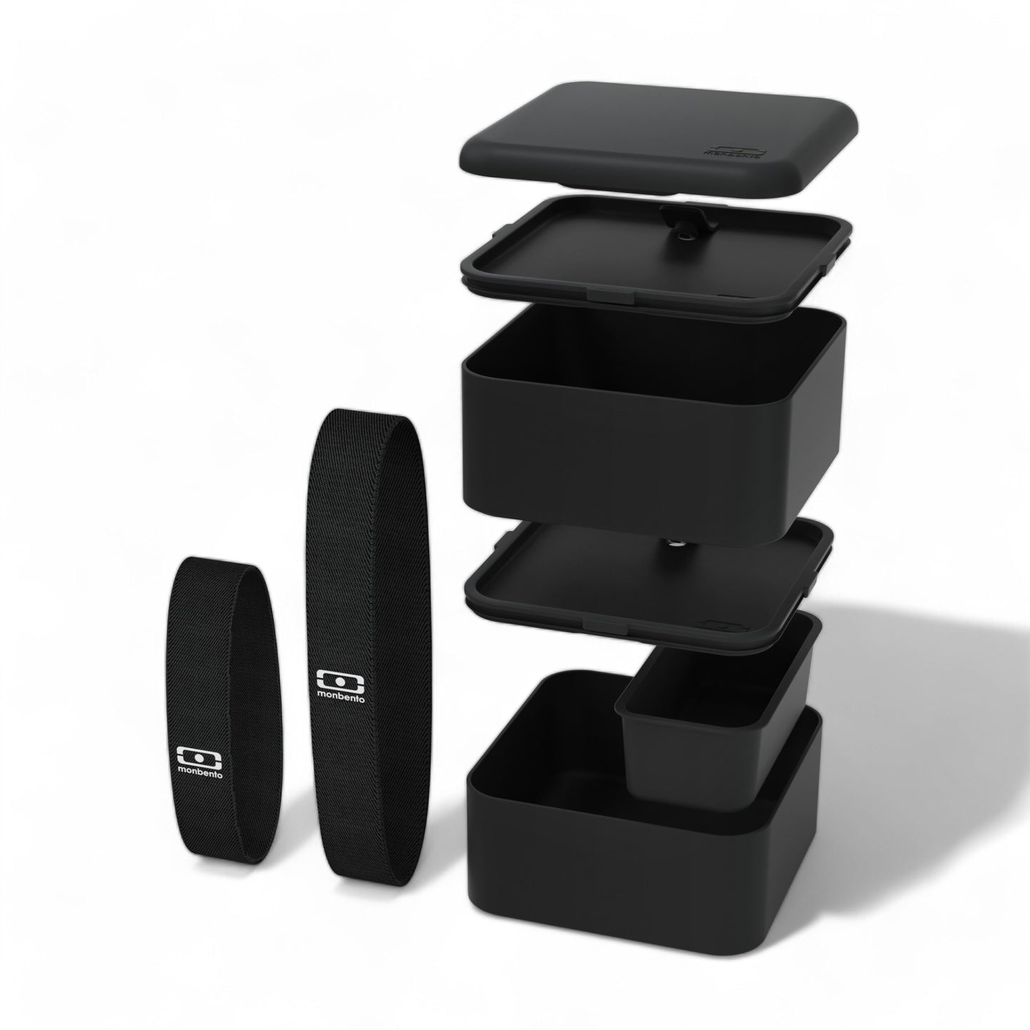 The MONBENTO BLACK onyx MB SQUARE set: SQUARE lunch container and sauce pots