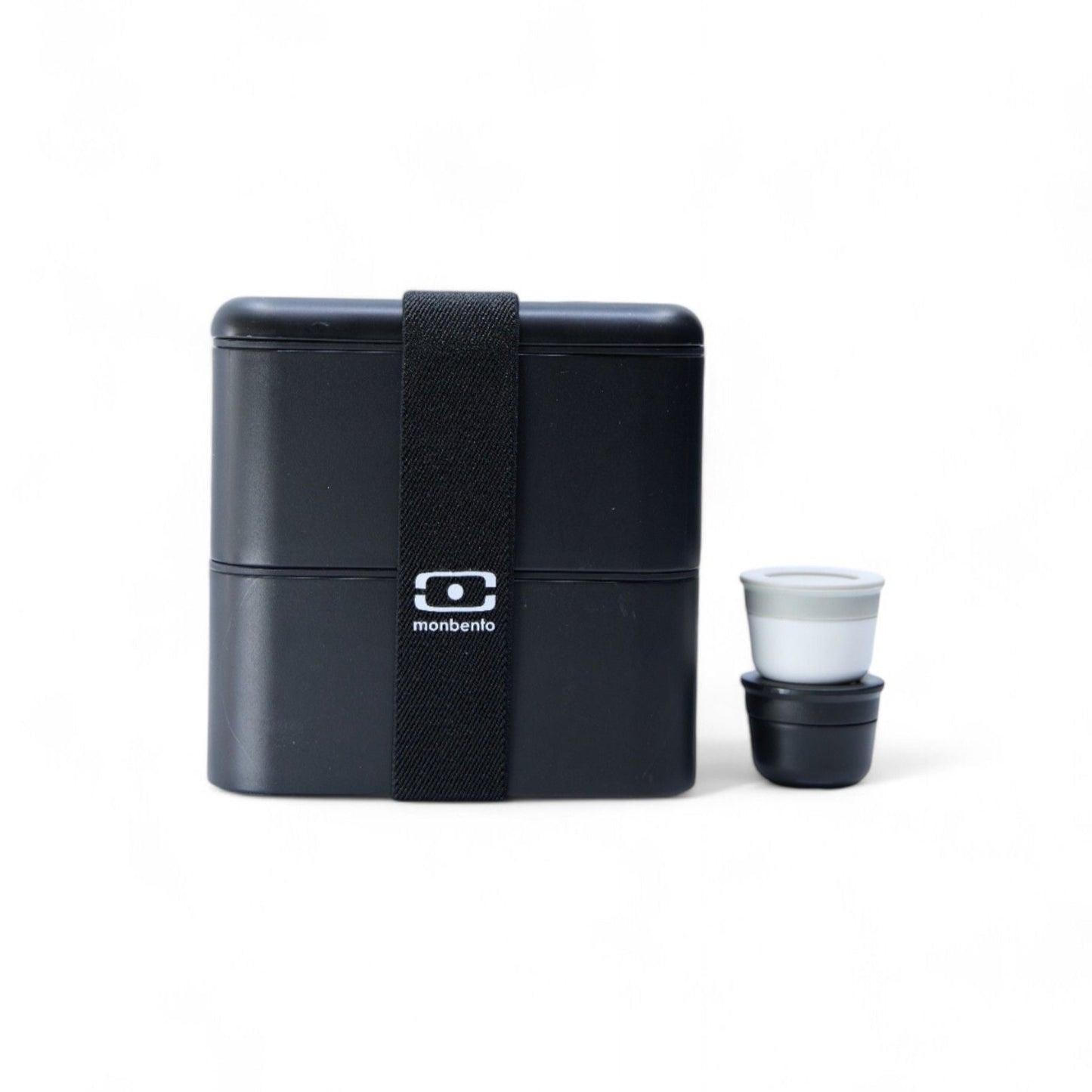 The MONBENTO BLACK onyx MB SQUARE set: SQUARE lunch container and sauce pots