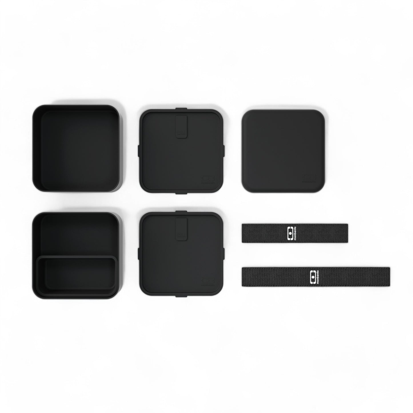 The MONBENTO BLACK onyx MB SQUARE set: SQUARE lunch container and sauce pots