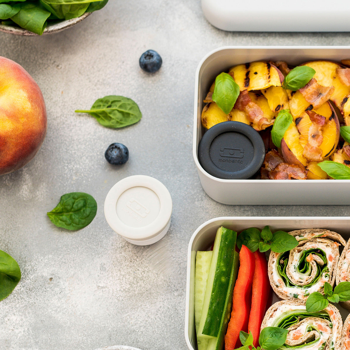 Monbento-Sauce containers Small Cotton gray / Onyx black