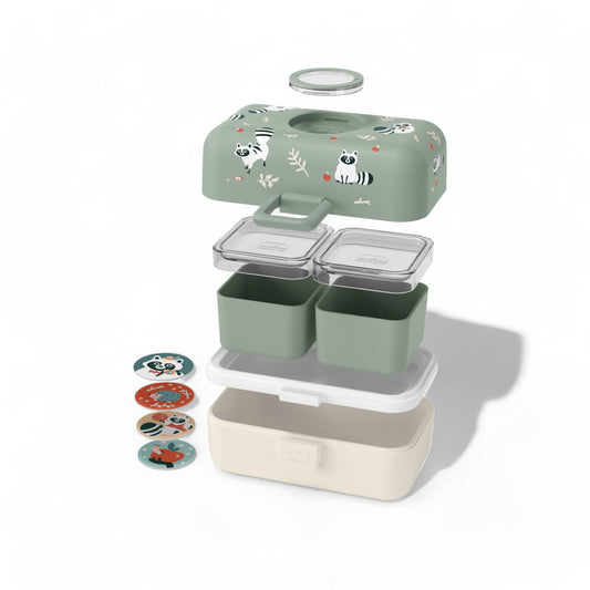 Monbento-MB Trésor Green Raccoon Children's Meal Box