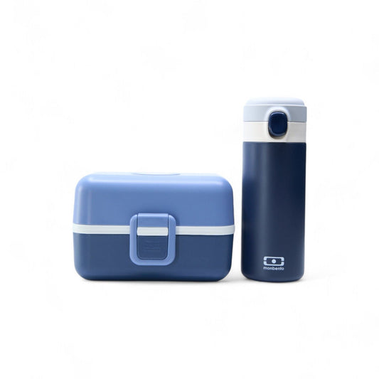 L'ensemble MONBENTO Trésor MB contenant-repas BLEU Dino et gourde isotherme BLEU Infini
