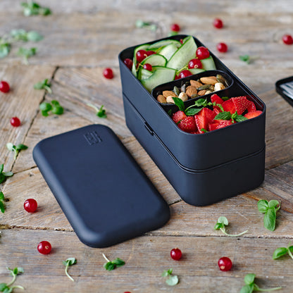 The MONBENTO MB Original lunch box and sauce pots set BLACK onyx 
