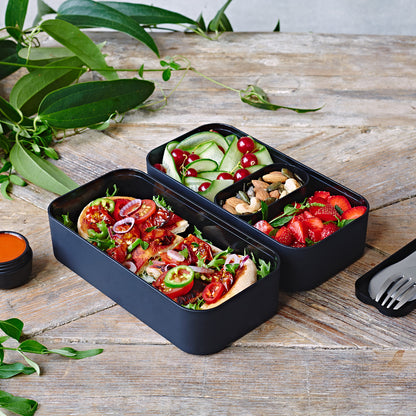 The MONBENTO MB Original lunch box and sauce pots set BLACK onyx 