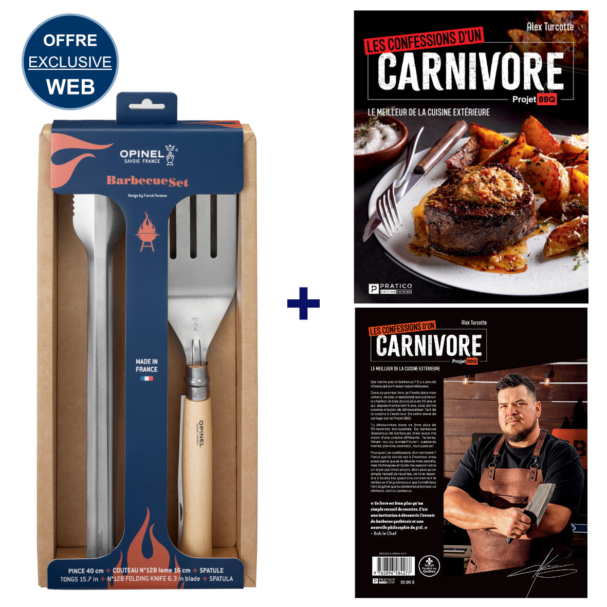 Opinel - Ensemble Barbecue (BBQ) + Projet BBQ - Les confessions d'un carnivore d'Alex Turcotte