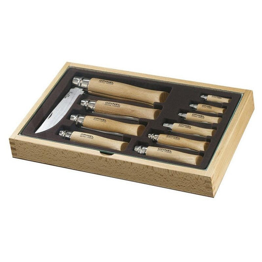 Opinel - Box of 10 stainless steel knives (closing wooden case)